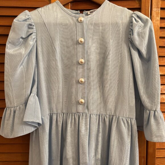 Batsheva Pearl-Button Prairie Dress in Blue Moiré Size 6 - Picture 5 of 5